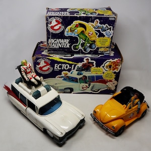 Vintage 1984 1987 80s Kenner The Real Ghostbusters Ecto-1 Highway Haunter Cars Vehicles Boxed + Egon Spengler & Peter Venkman Figures Retro