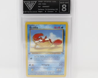 1st edition krabby pokemon card 1999 Pokemon Fossil 51 Krabby 1st Edition PSA 9 Graded Card
