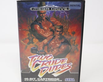 Vintage 1992 Sega Mega Drive Megadrive Two Crude Dudes 16-bits cartridge videogame boxed vriend Franse Secam ex-verhuur