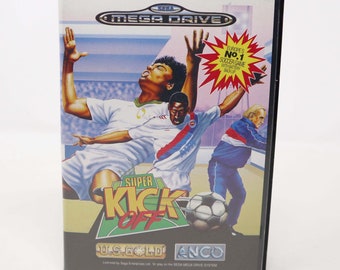 Vintage 1992, jaren 90 Sega Mega Drive Megadrive Super Kick Off 16-bits cartridge videogame boxed Pal 1 of 2 spelers voetbal