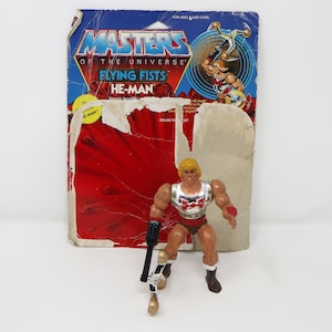 Vintage 1986 80s Mattel MOTU He-Man Masters Of The Universe Flying Fists He-Man Action Figure + Cardback Rare