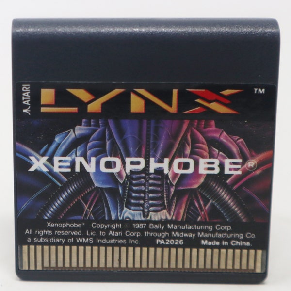 Vintage 1987 80s Atari Lynx Midway Xenophobe Videojuego Tarjeta Cartucho Carro Retro