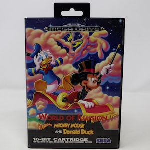 Vintage 1992 90s Sega Mega Drive Megadrive World Of Illusion Starring Mickey Mouse And Donald Duck Cartridge Video Game Pal & French Secam image 1