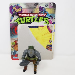 Vintage 1988 80s Playmates Toys Teenage Mutant Ninja Turtles (TMNT) Rocksteady Action Figure + Cardback