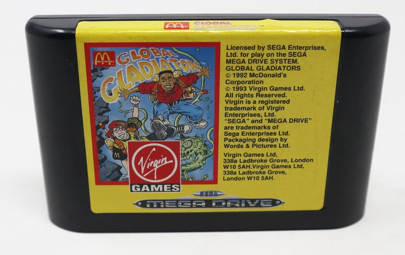 Vintage 1993 90s Sega Mega Drive Megadrive McDonald's Global Gladiator 16-Bit Cartridge Video Game Boxed Pal 1 Player image 10