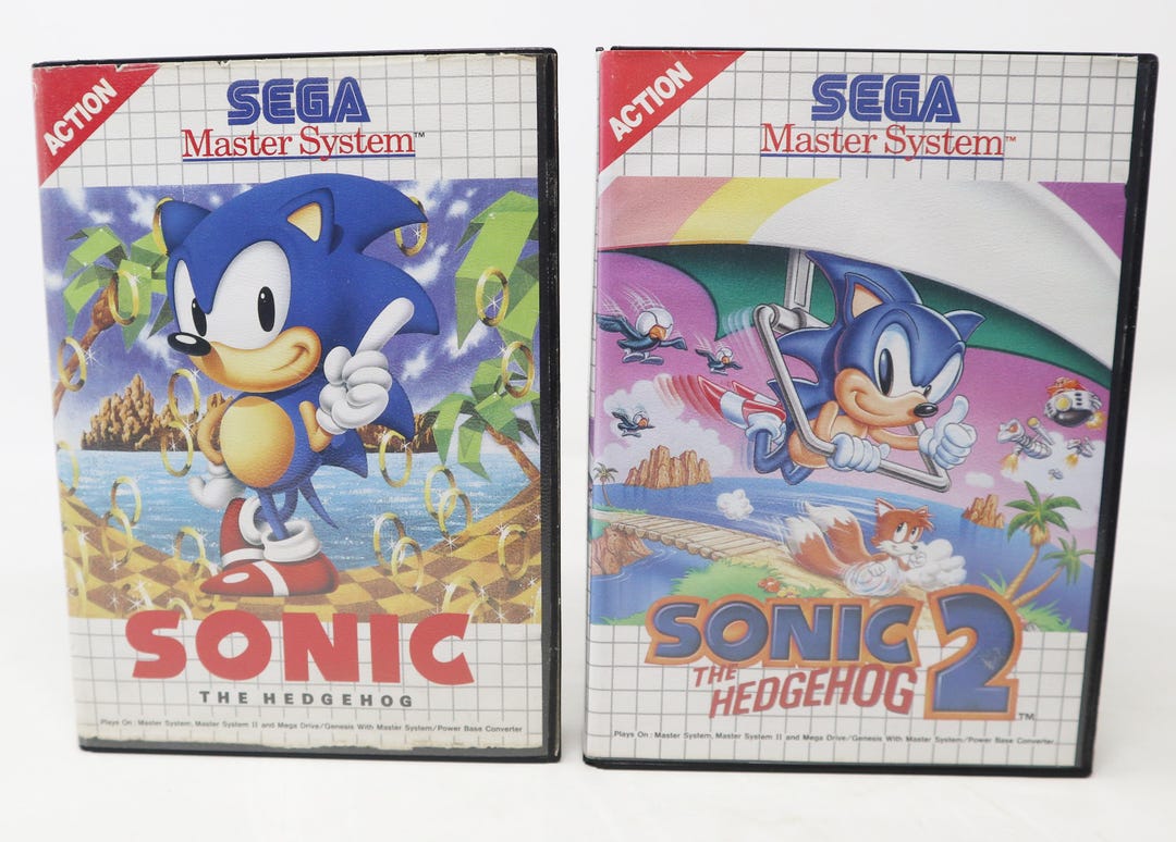 Vintage 1991 1992 90s Sega Master System Sonic the Hedgehog 1 & 2 Games ...