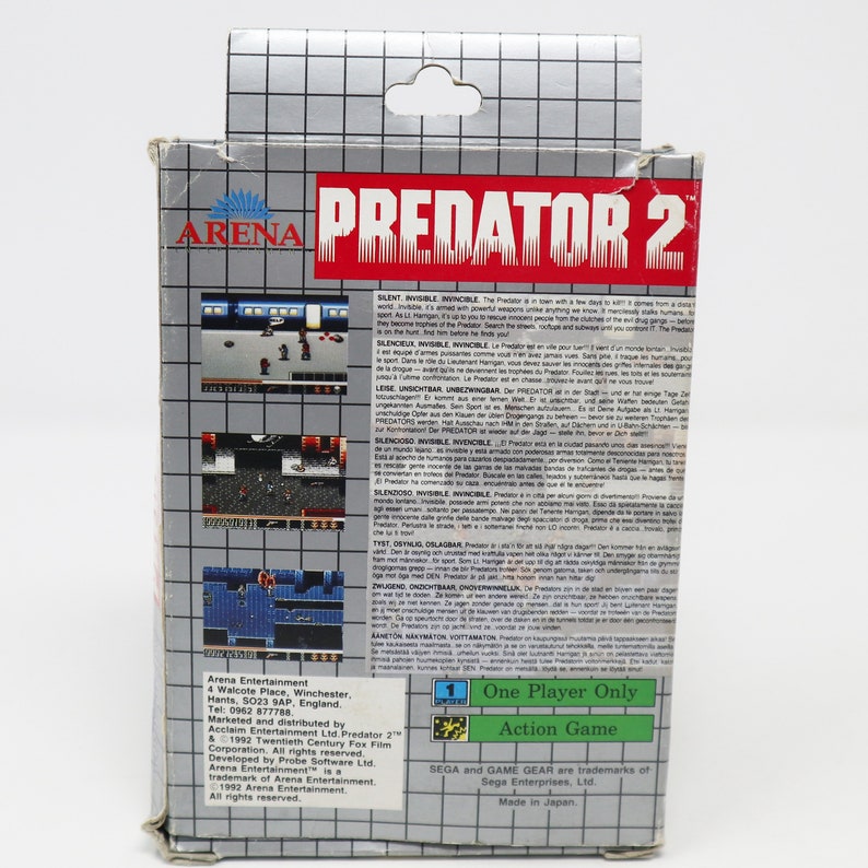 Vintage 1992 90s Sega Game Gear Predator 2 Cartridge Video Game Boxed Pal image 6