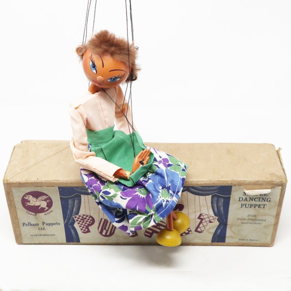 Vintage Pelham Puppets Gypsy Girl (LS) Hand Made Simple Dancing Wooden Puppet Marionette Boxed Rare Early Box
