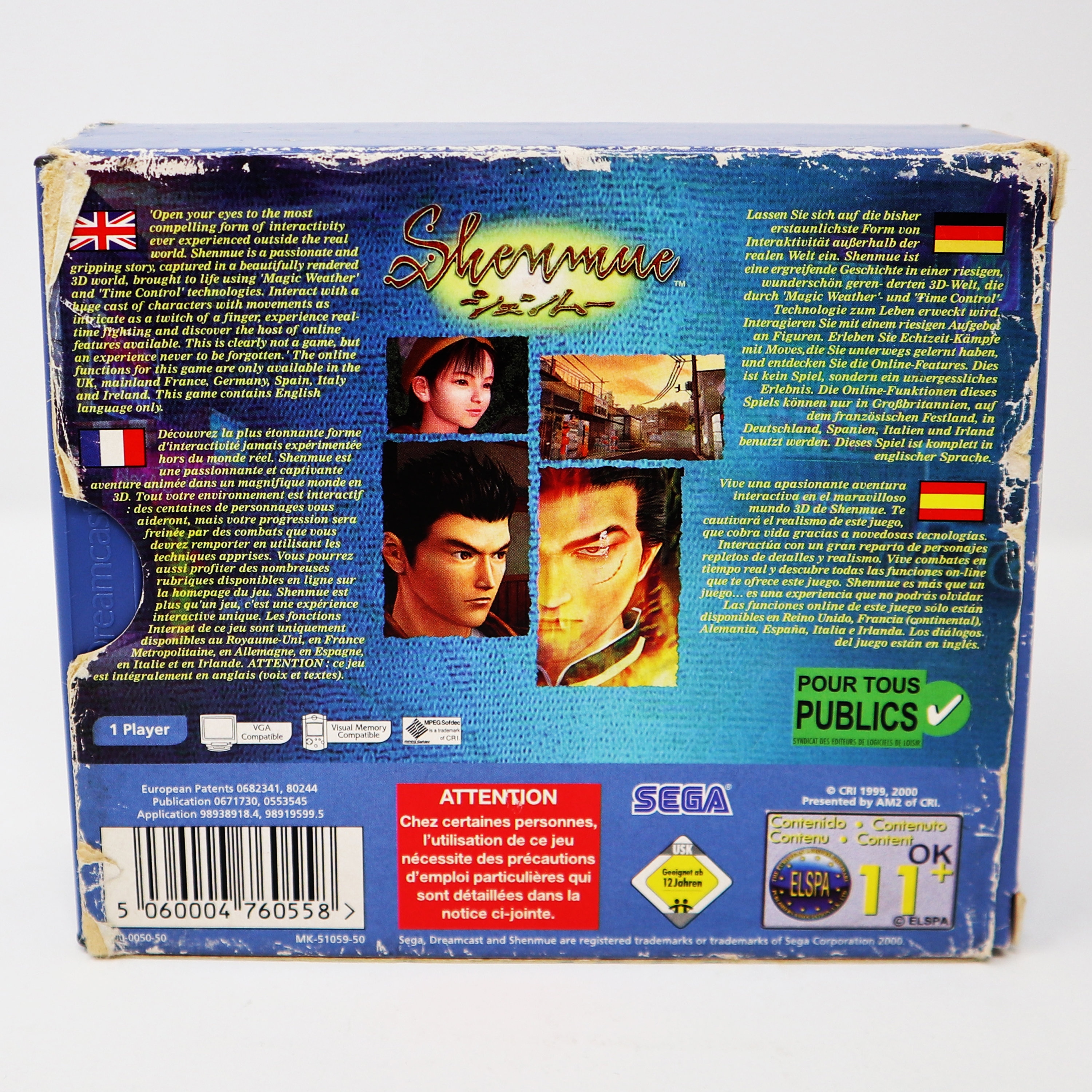 Pack Console Sega Dreamcast PAL Avec 2 Manettes, VMU Et Le Jeu Shenmue