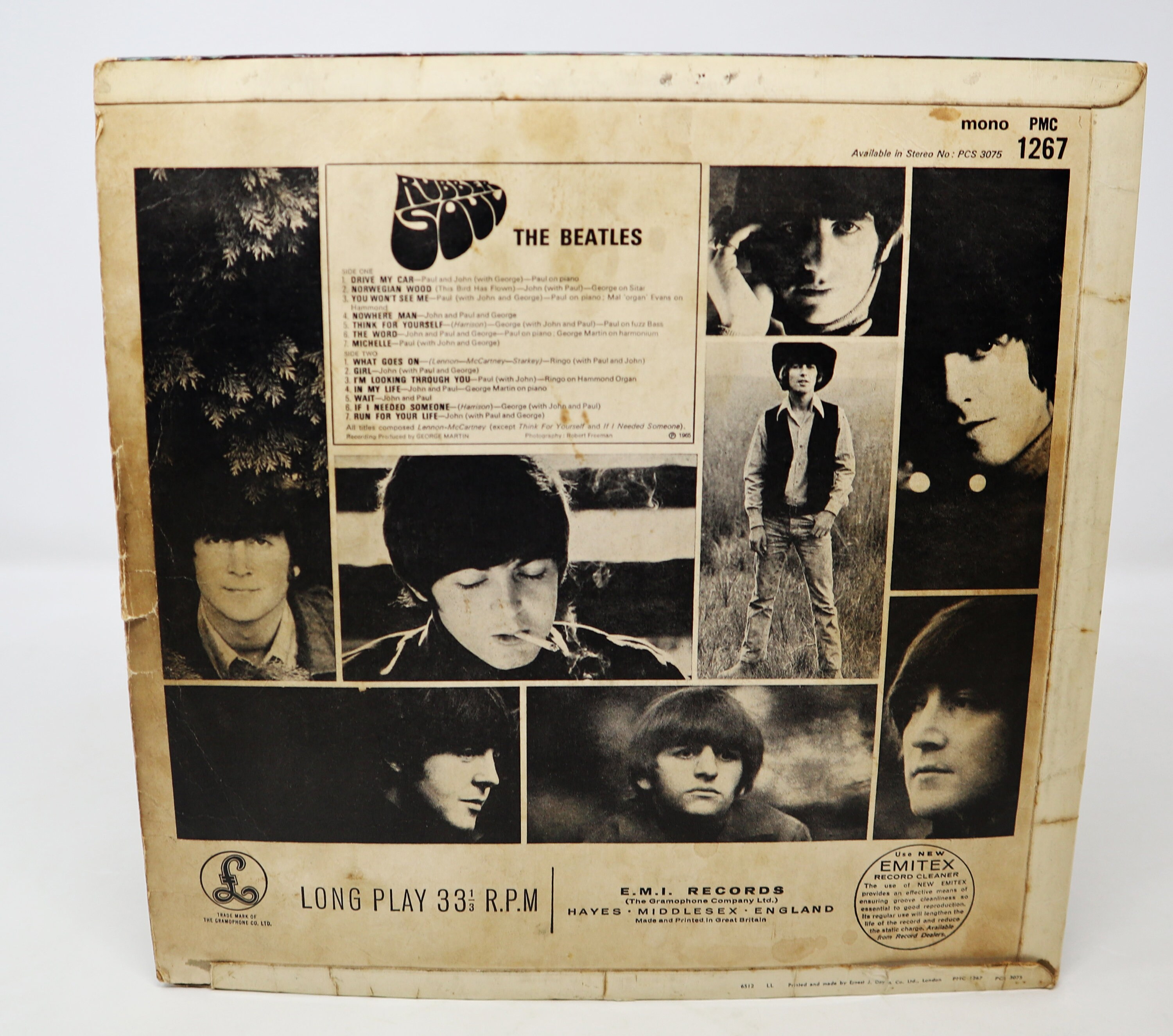 BEATLES★Rubber Soul UK Y/B Parlophone mo Vintage 1965 60s EMI Parlophone Records the Beatles - Rubber Soul