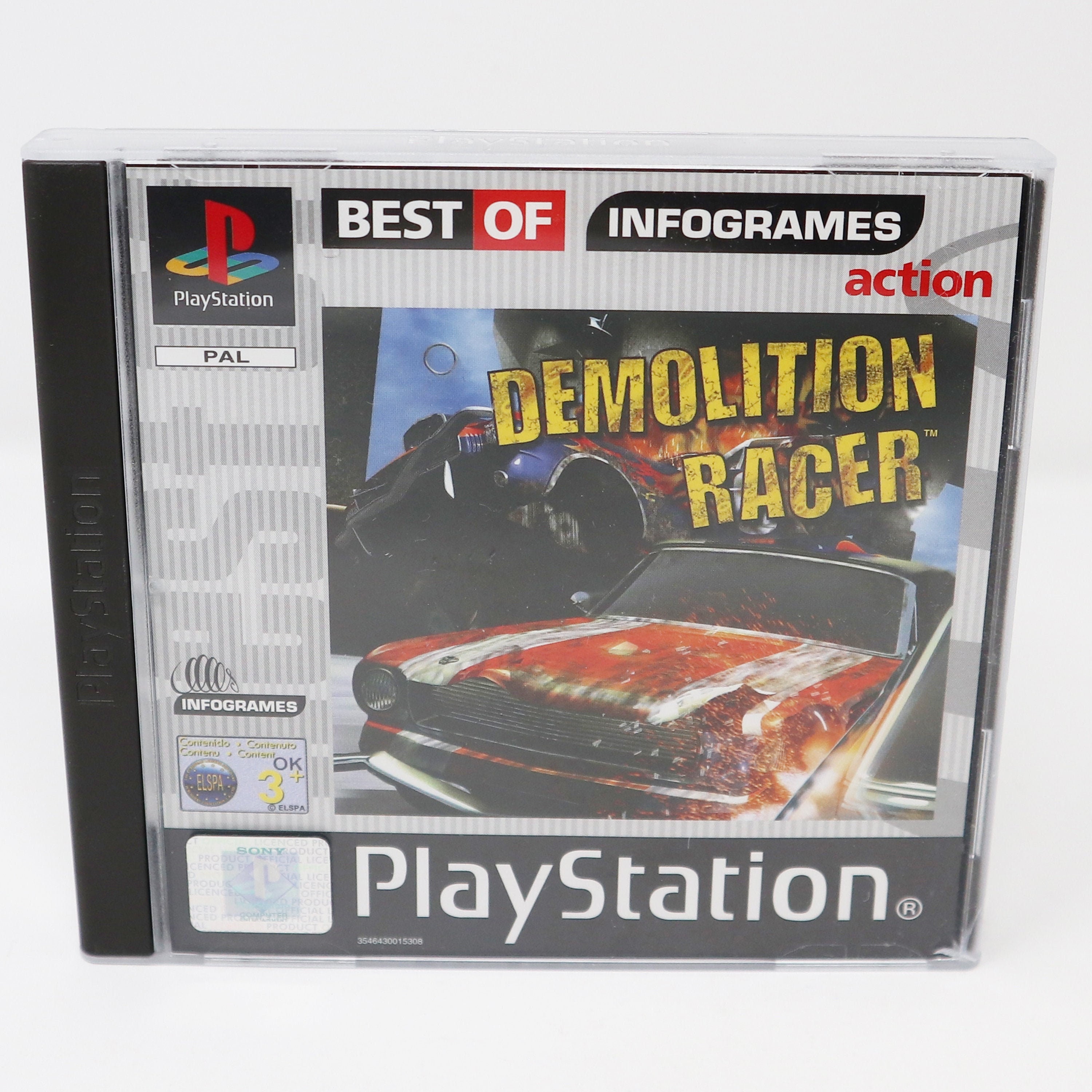 Vintage 1999 90s Playstation 1 PS1 Best Of Infogrames Action Demolition Racer Video Game Pal Version 1 or 2 Players Racing, Dirty Driving