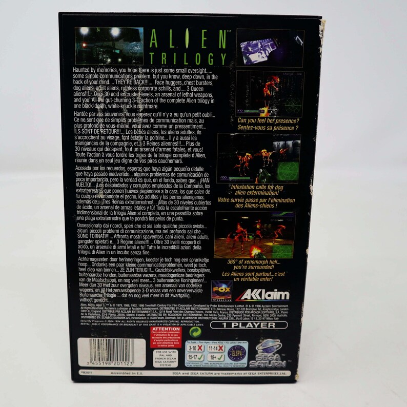 Vintage 1996 90s Sega Saturn Alien Trilogy Video Game Pal & French Secam 1 Player image 6