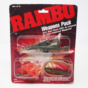 Pacote de armas Coleco Rambo vintage 1986 anos 80 0836 para bonecos de ação cardados MOC selado