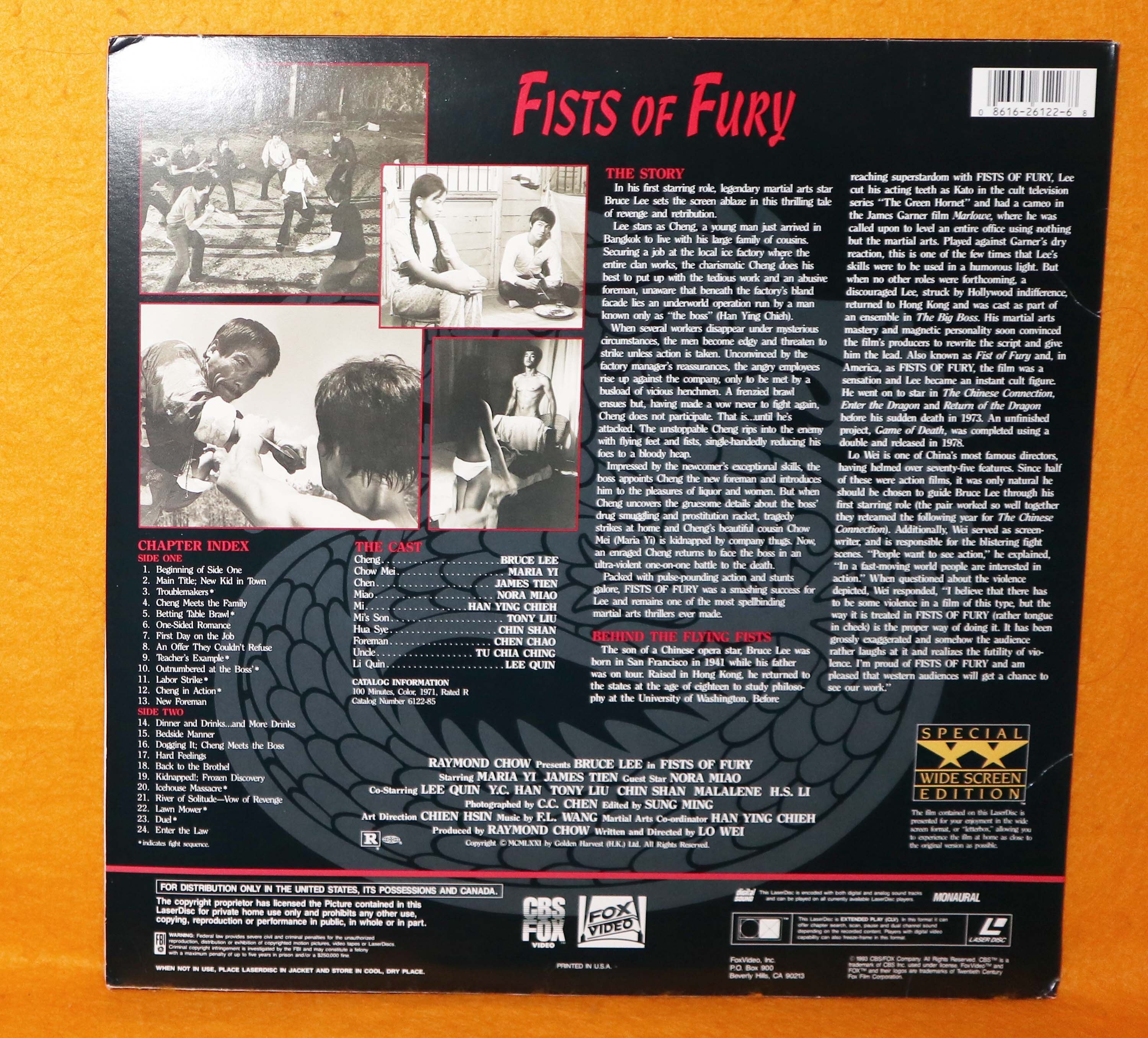 Vintage 1993 Fox Video Bruce Lee Fists of Fury Special