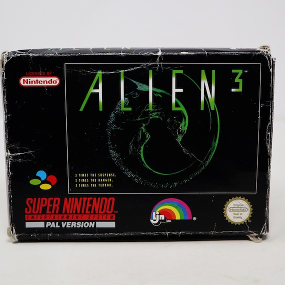 Vintage 1993 90s Super Nintendo Entertainment System SNES Alien 3 Cartridge Video Game Boxed Pal Retro