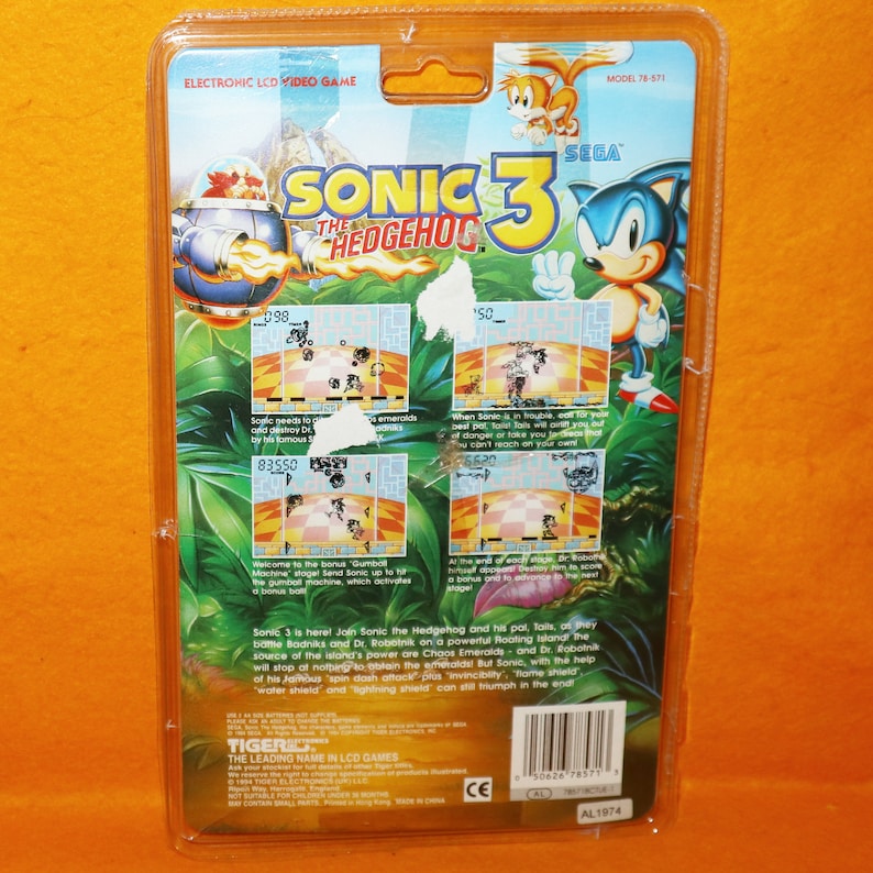 Vintage 1994 90s Tiger Electronics Sega Sonic The Hedgehog 3 Handheld Electronic LCD Video Game Cardback Retro Rare image 6