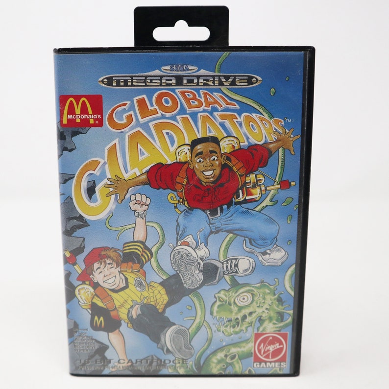 Vintage 1993 90s Sega Mega Drive Megadrive McDonald's Global Gladiator 16-Bit Cartridge Video Game Boxed Pal 1 Player image 1