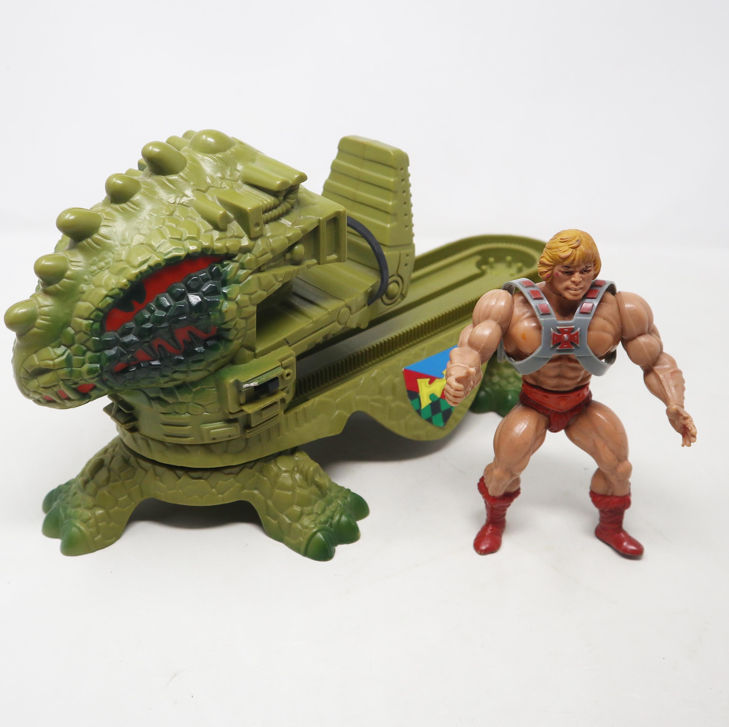 Vintage 1981 80s Mattel MOTU Masters Of The Universe He-Man Action Figure & 1983 Dragon Walker Electronic Vehicle Lot Retro
