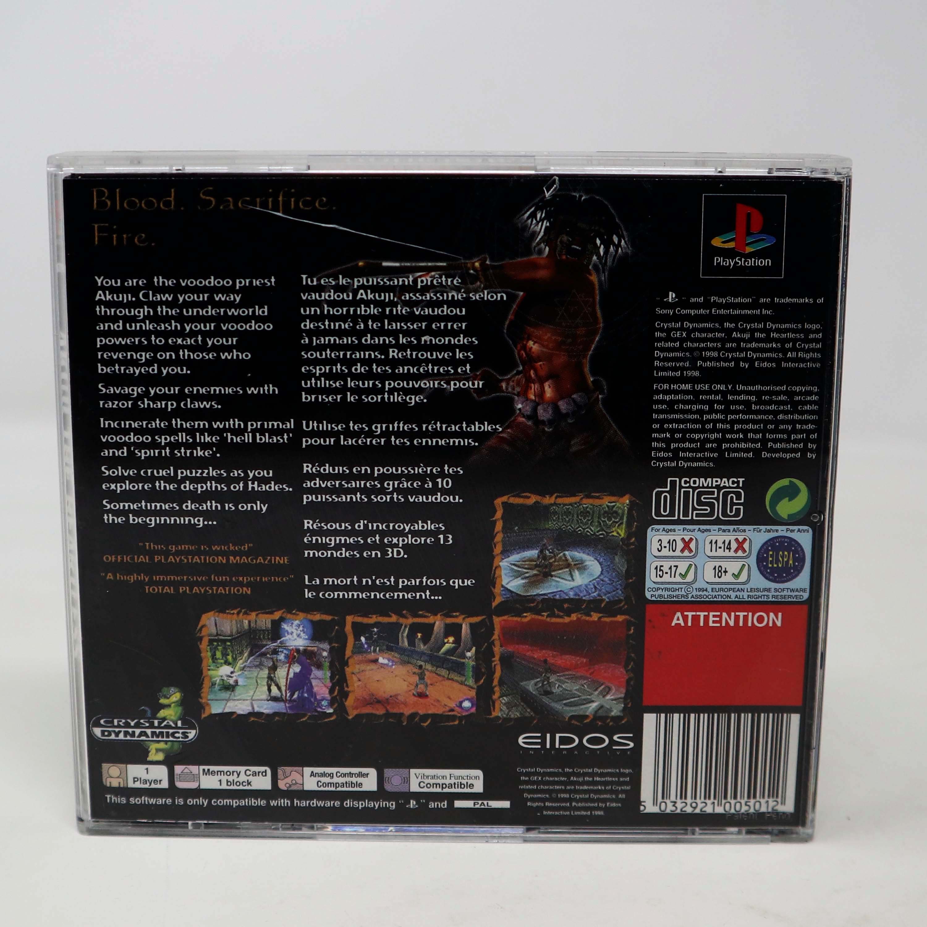Vintage 1999 90s Playstation 1 PS1 Akuji the Heartless Video Game
