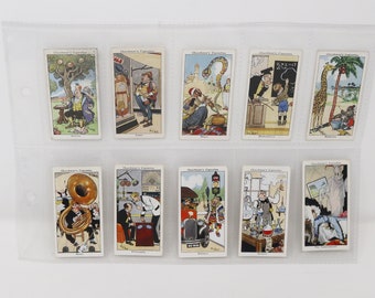 churchman cigarette cards howlers Vintage 1937 30s Churchman's Cigarettes Howlers Series Trading Cards  Complete Full 40 Card Set in Plastic Sleeves Rare Retro