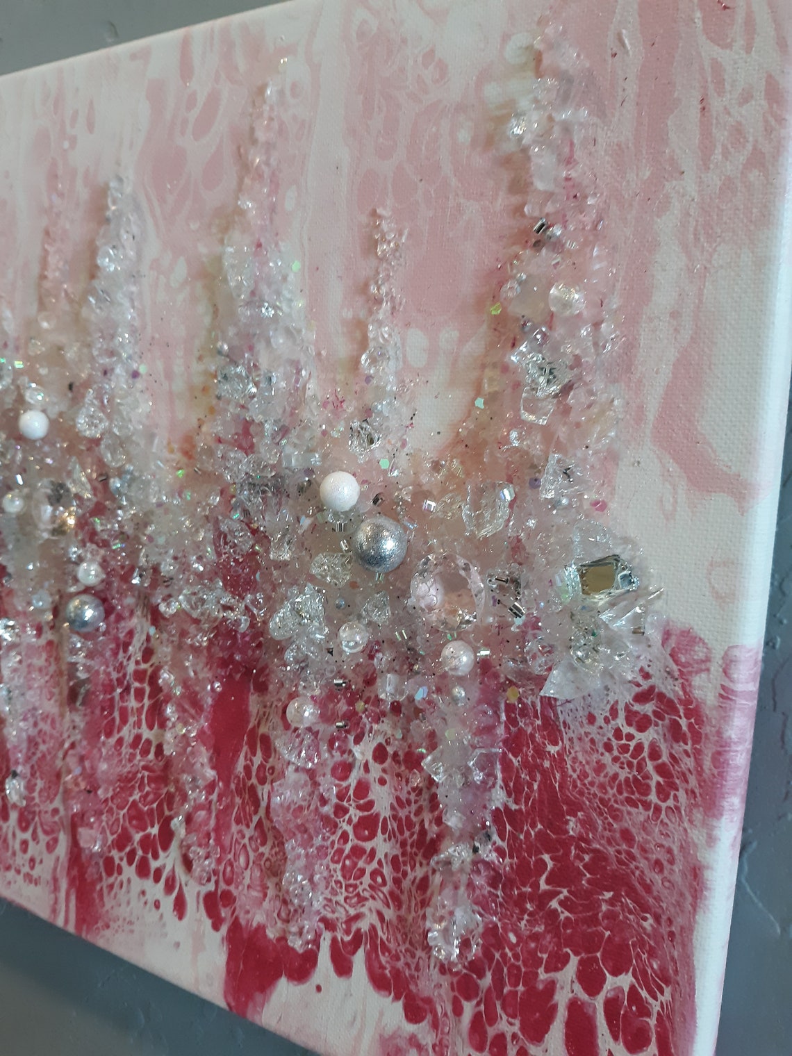 Crushed Glass wall art Pink decor 14 x 11 canvas acrylic | Etsy