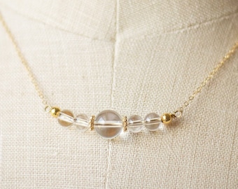 Quartz Bar Necklace, Crystal Bar Necklace, Crystal Quartz Necklace, Quartz Bead Necklace, Gold Quartz Necklace, Silver Quartz Necklace