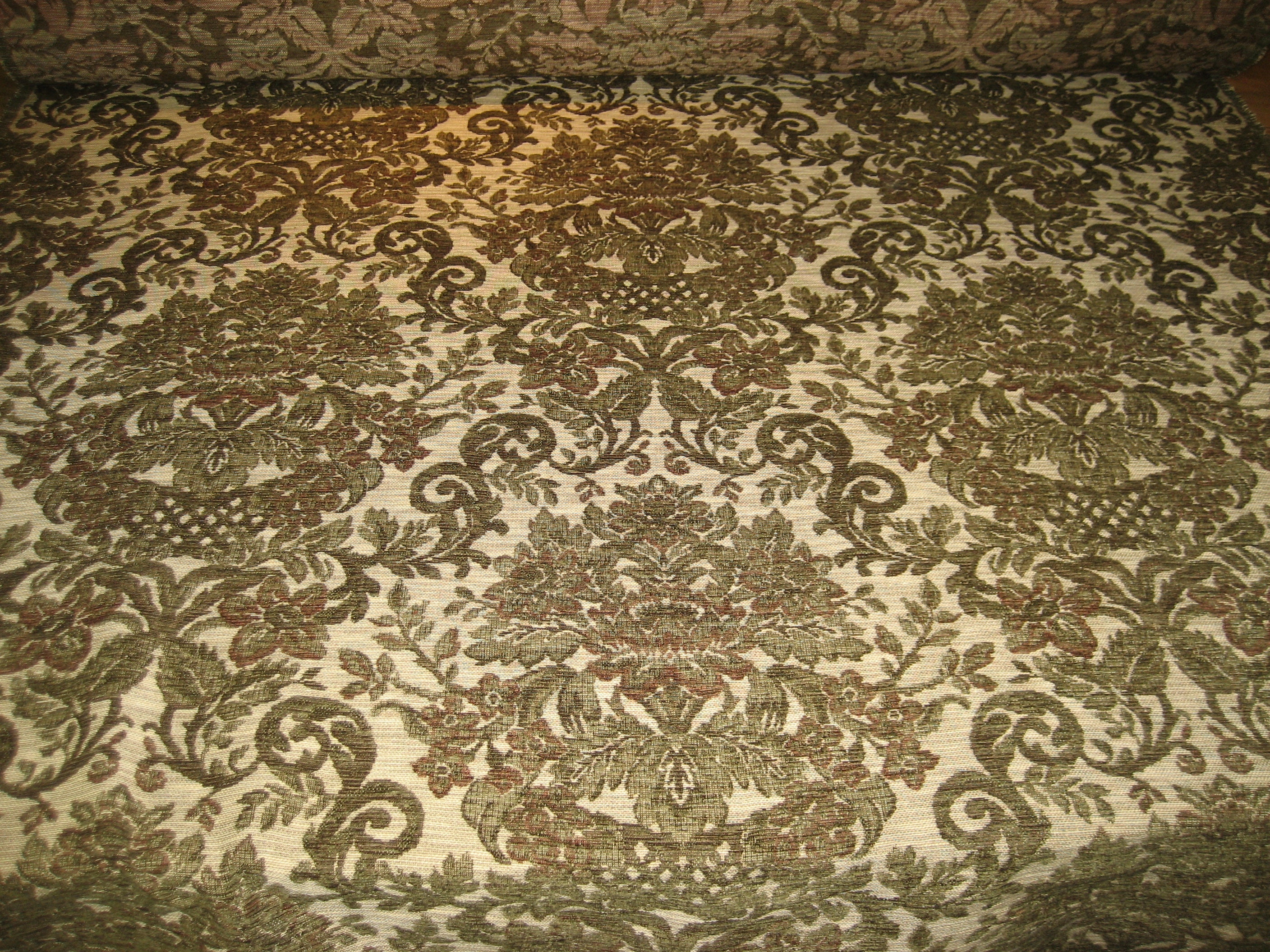 Upholstery Green Damask Fabric By the Yard Etsy