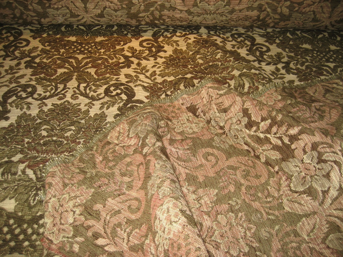 Upholstery Green Damask Fabric By the Yard Etsy