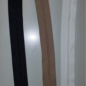 Upholstery Zipper Chain #4.5 - sold By The Yard in White, Beige, Black (2 Sliders)