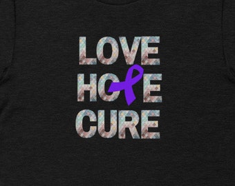 Purple Awareness Ribbon Short-Sleeve Unisex T-Shirt, Fibro Awareness, Lupus Awareness, Awareness T-Shirts, Cancer Awareness Clothing