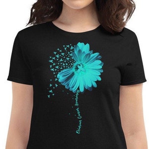 Ovarian Cancer Awareness Women's short sleeve t-shirt, Ovarian Cancer Survivor, Teal Awareness Ribbon