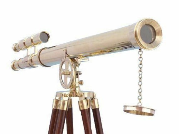Vintage 39/" Brass Double Barrel Telescope Nautical Maritime With Tripod Stand