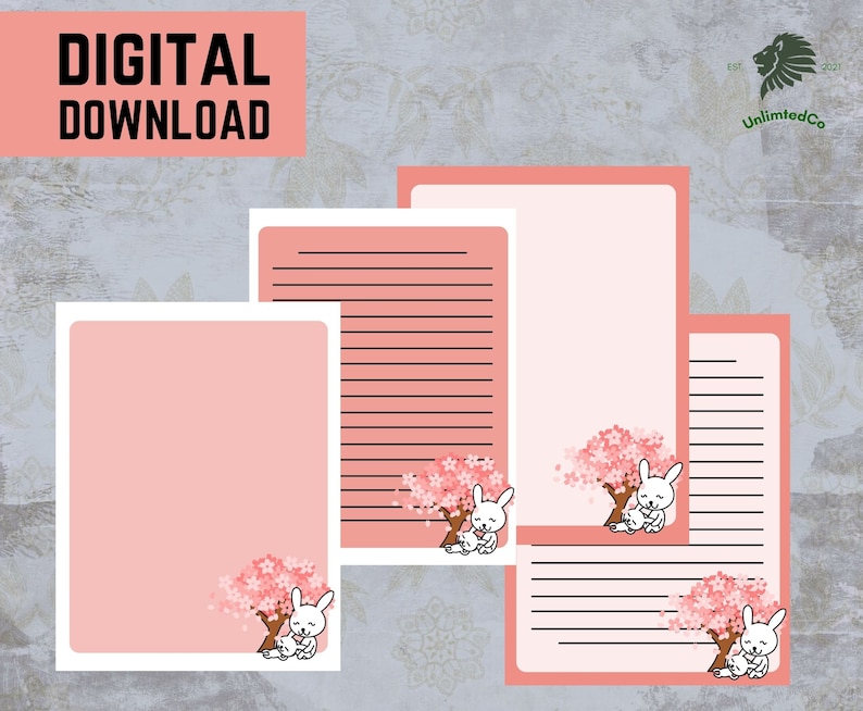 Printable Stationery Set US Letter Size PDF Instant Download - Etsy