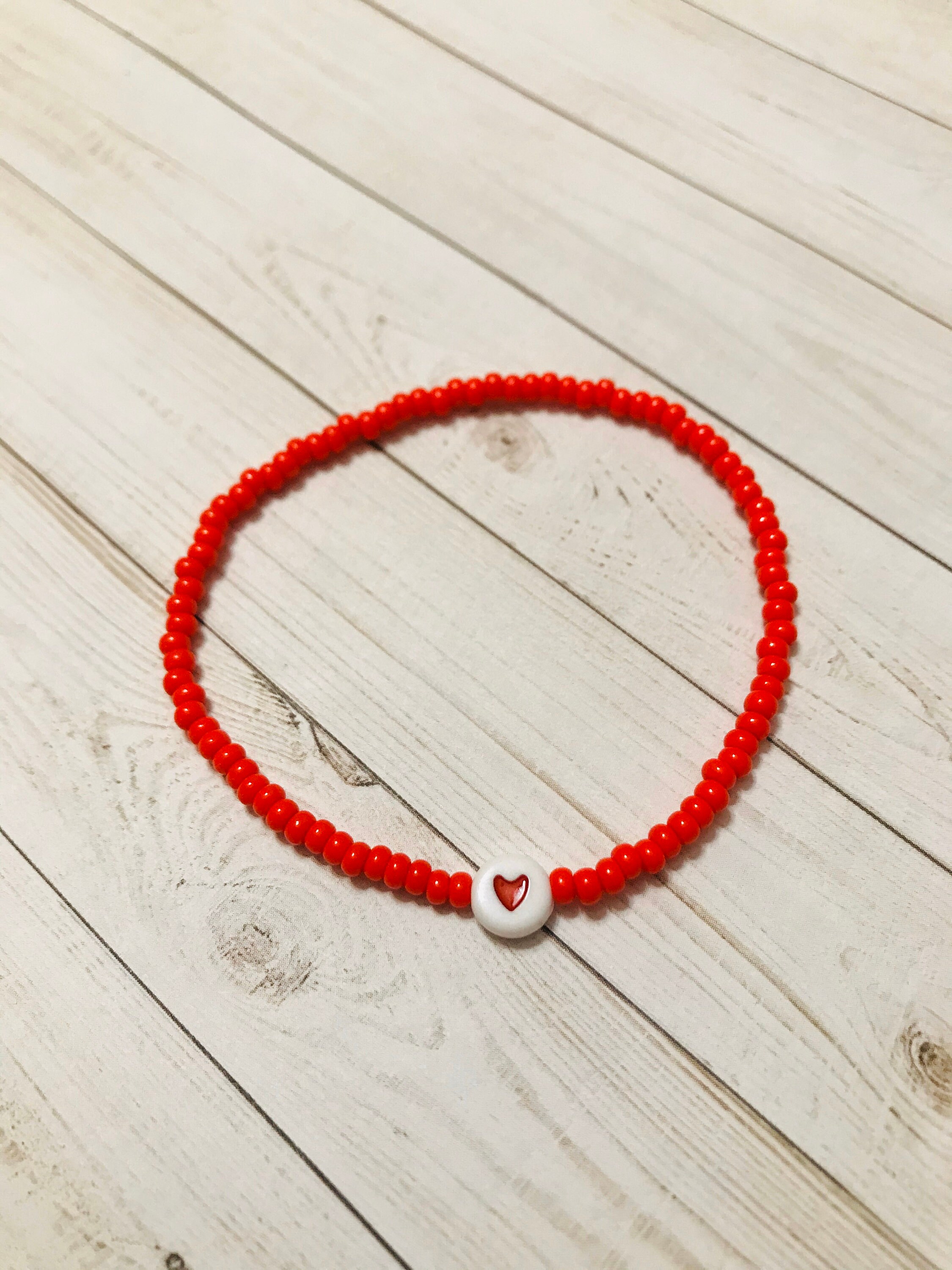 Single Heart Seed Bead Bracelet Etsy Ireland