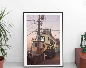 Seoul (Itaewon), South Korea - Illustration Poster | Pastel Urban Sunset Street Scene