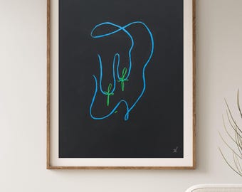 Abstract Flowing Female Line Art - Rolled Poster | Canvas Painting Print