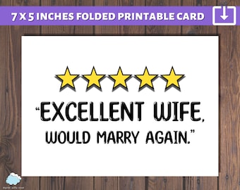 Printable Card for Wife | Excellent Wife Would Marry Again PDF | Anniversary Card For Wife, For Girlfriend | Printable Wife Birthday Card