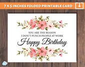 Coworker birthday card PDF | You are the reason I don't punch people at work Happy Birthday PDF | Printable employee friend birthday card