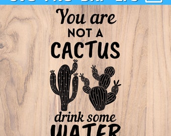 Bouteille d’eau SVG PNG | Vous n’êtes pas un cactus, buvez de l’eau SVG | Boire plus d’eau png | Fichier coupé Cricut pour bouteille d’eau | gobelet svg