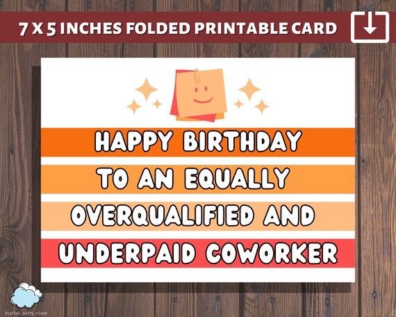 Coworker Birthday Card Printable PDF Printable Employee | Etsy