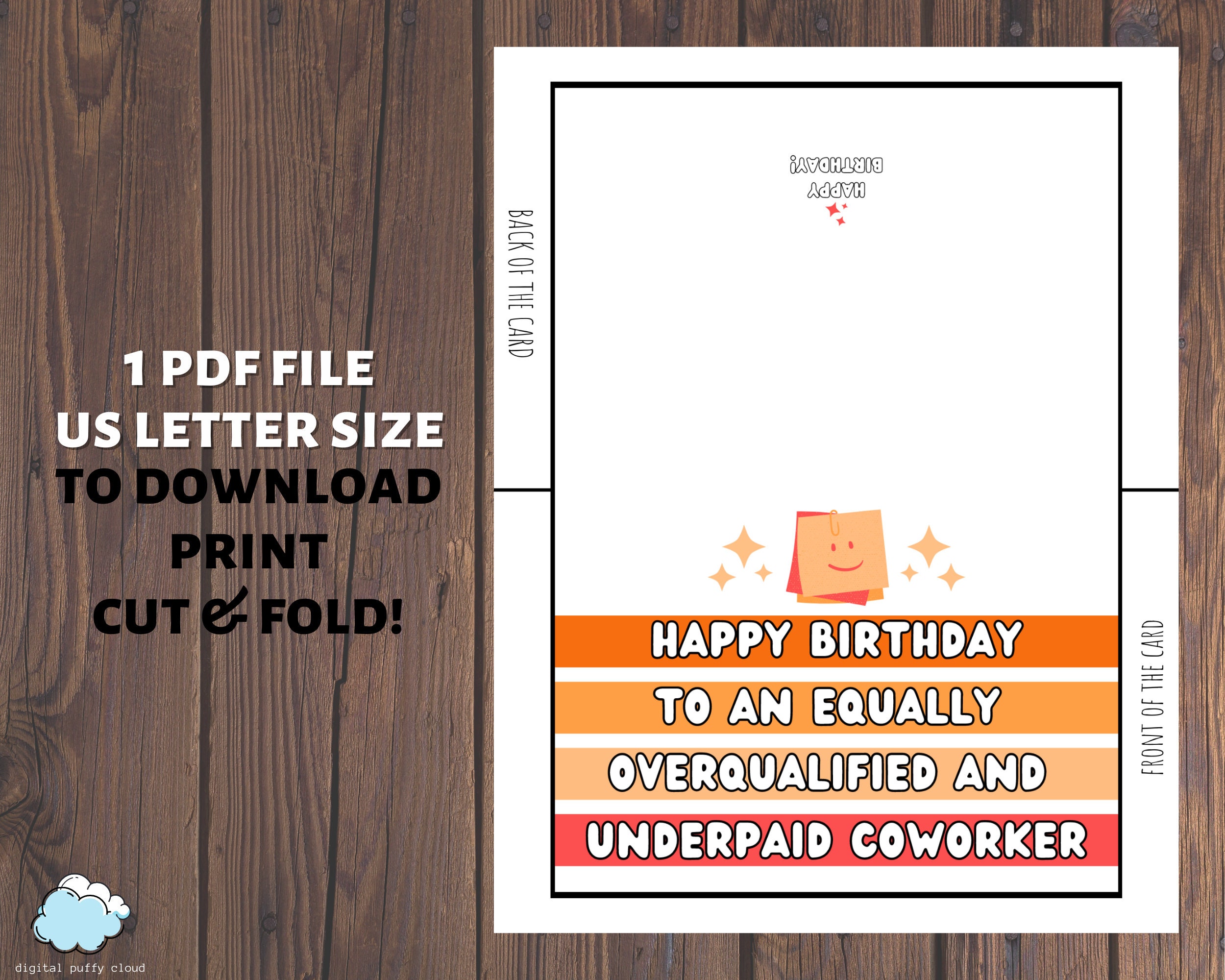 Coworker Birthday Card Printable PDF Printable Employee Birthday Card ...