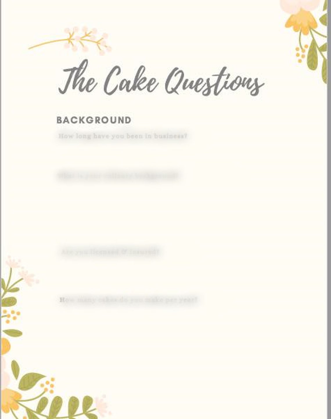 Wedding Cake Questions Questionnaire Template Checklist to Ask Baker
