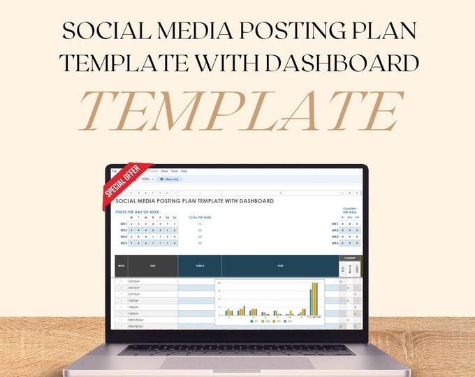 Social Media Posting Plan Template With Dashboard - Social Media Dashboard - Excel Template | Sales Dashboard |  Flexible Dashboard