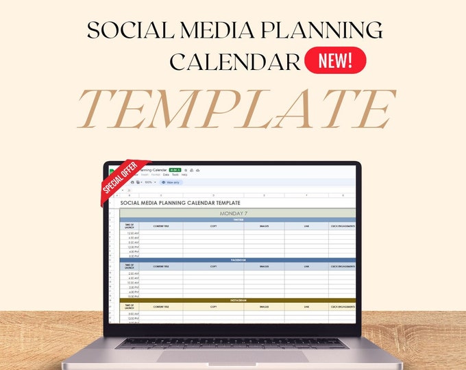 Social Media Content Calendar Google Sheets Template, Digital Content Planner Spreadsheet