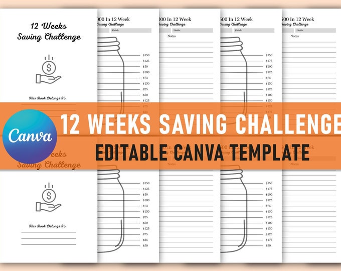 12 Week Money Saver Challenge Printable PDF JPEG PNG Sheet - Savings Challenges bundle, Mini Savings Challenge Trackers