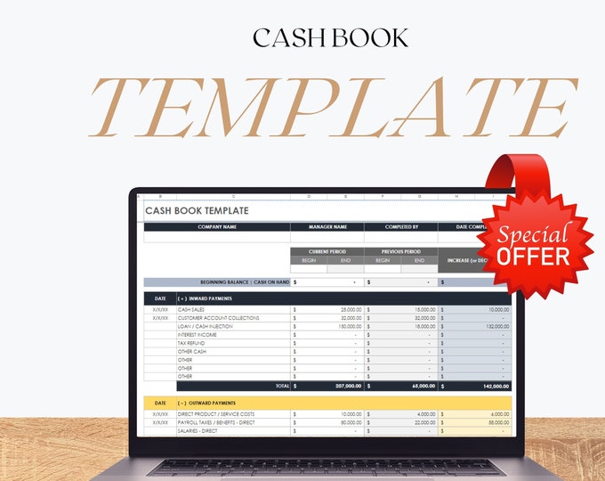 Cashbook Template Excel Spreadsheet, Budget Tracker, Financial Planner, Accounting Tool -Financial Record Keeper, Budget Tracking Tool