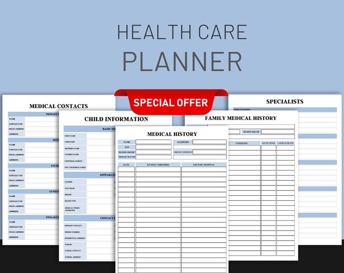 Medical Planner Printable | Health Care Planner Binder | Wellness Journal | Medication Tracker PDF | Family Health Folder | Self-care