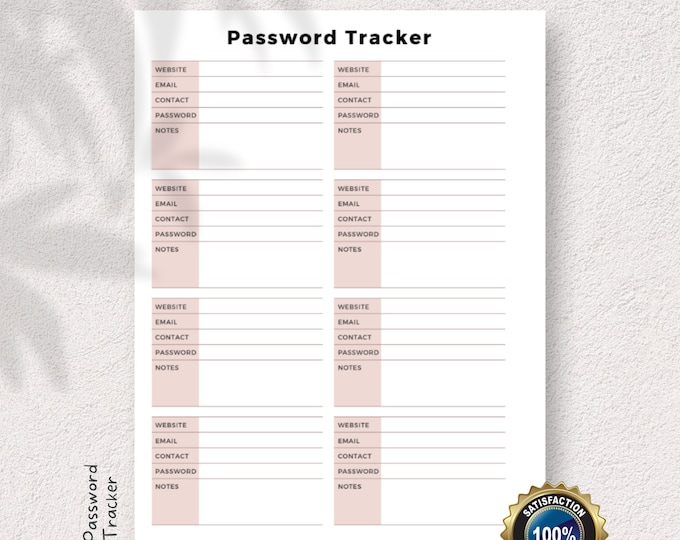 Password Tracker - Password Log - Password Organizer - Password Keeper - PRINTABLE Password Tracker - Journal Minimalist - Password List