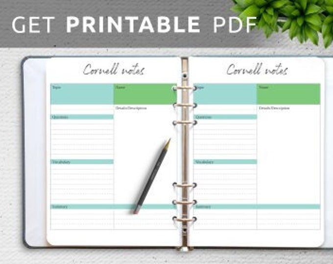 Modern Cornell Notes Template - Cornell Method Student Note Sheets, Cornell Notebook