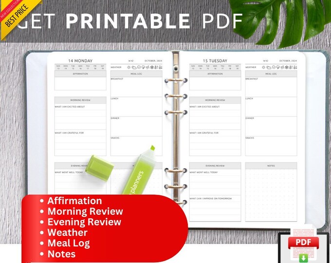 Daily Review Reflection Journal A5 Planner Inserts Printable Daily Check-In Template, Day Self-care Planner, Daily Summary